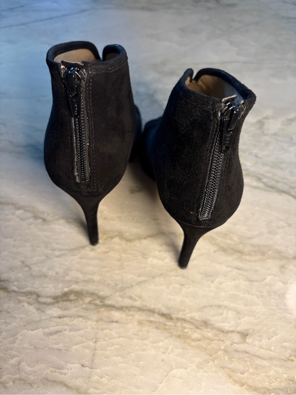 Women's Black Suede Peep-Toe Ankle Booties - Sleek Stiletto Heel - Picture 3 of 6